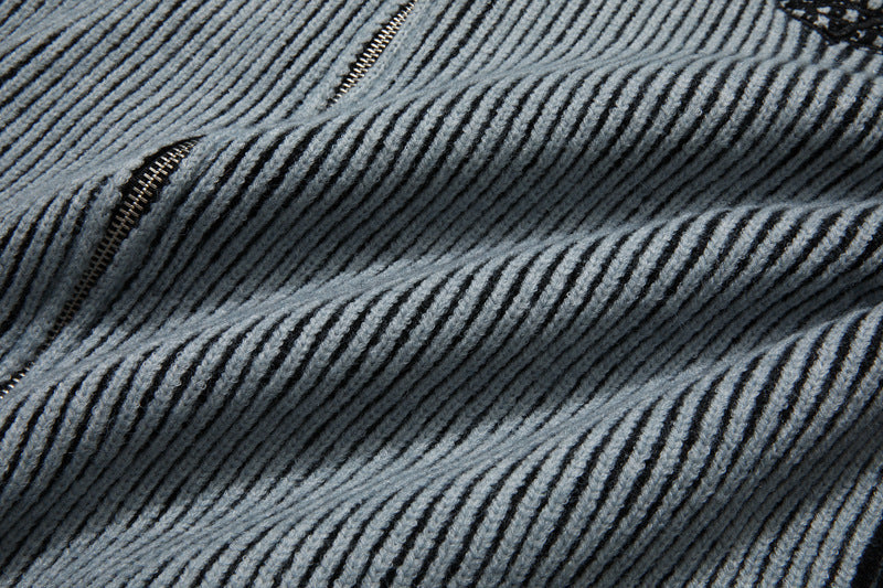 Halloy™ Casual Retro Striped Zipped Stand Collar Sweater