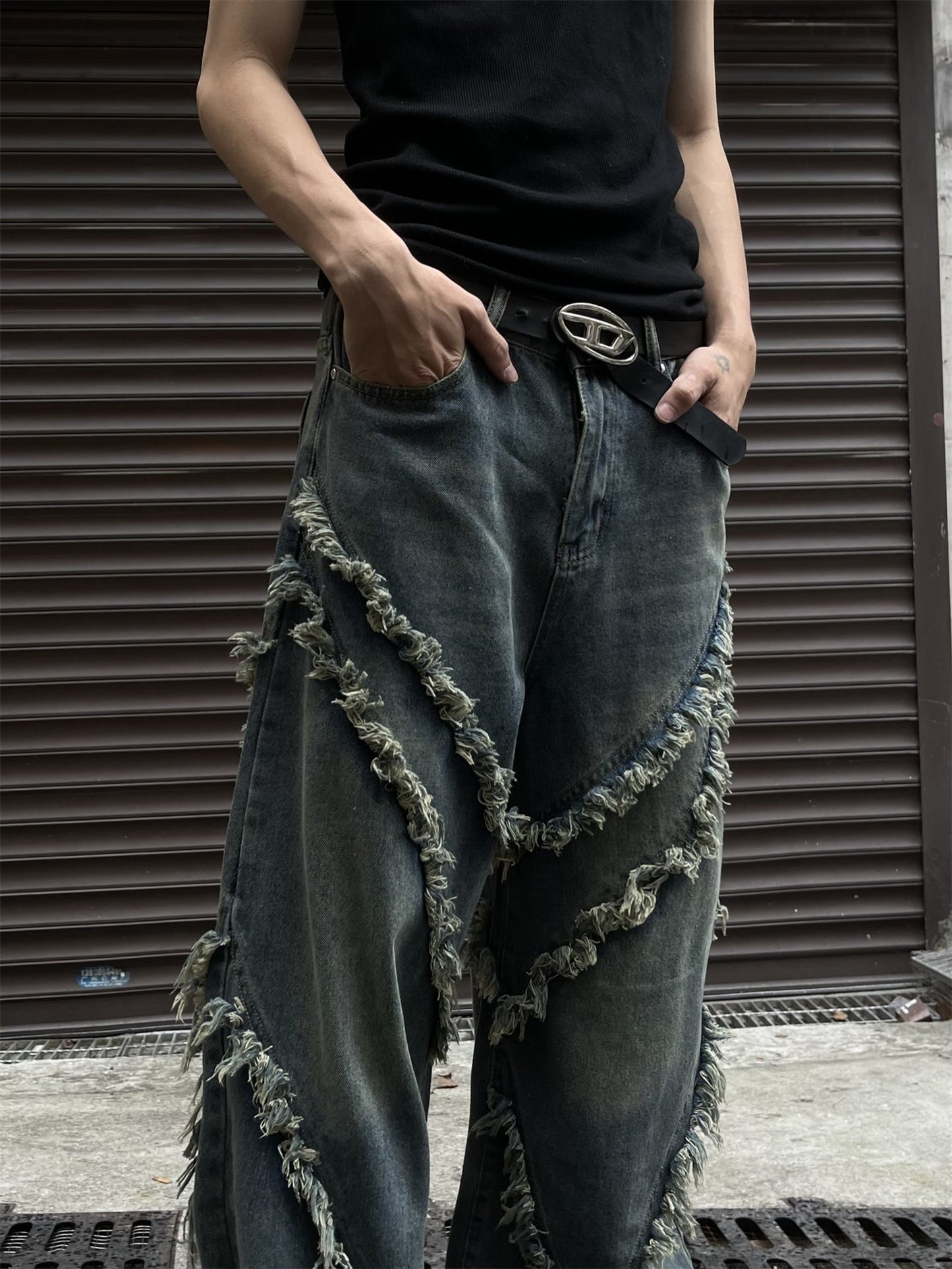 Halloy™ Tassel Edge Patchwork Denim