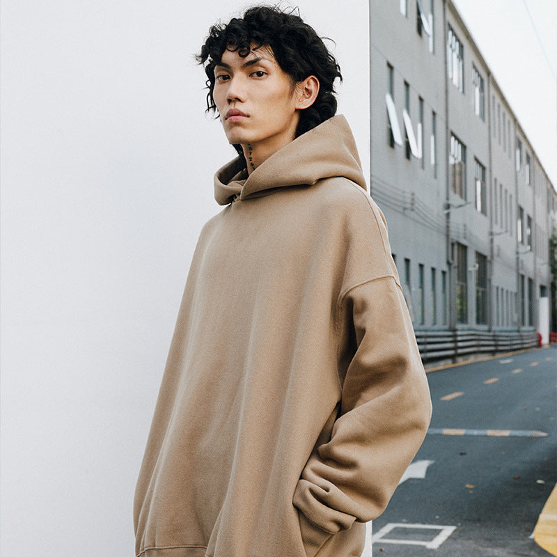 Halloy™ Pure Color Plus Velvet Padded Shoulder Off Hoodie