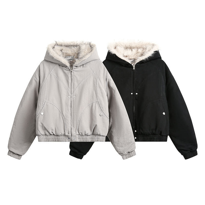Halloy™ American Street Short Fur Collar Cotton Coat