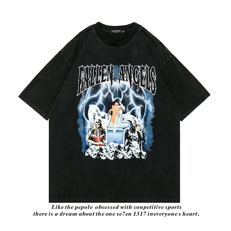 Halloy™ Hip Hop Streetwear Washed T-shirt