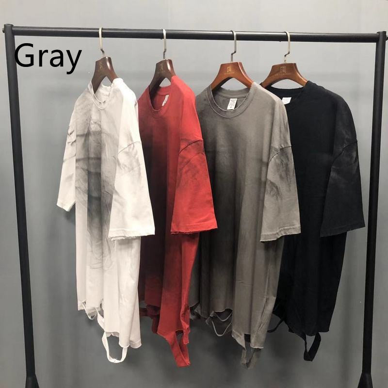 Halloy™ T-Shirt with Frayed Edges & Cropped Sleeves