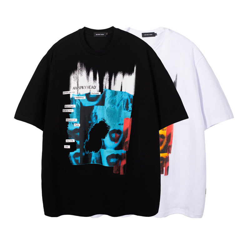 Halloy™ National Trend Hip-hop Character Print T-shirt