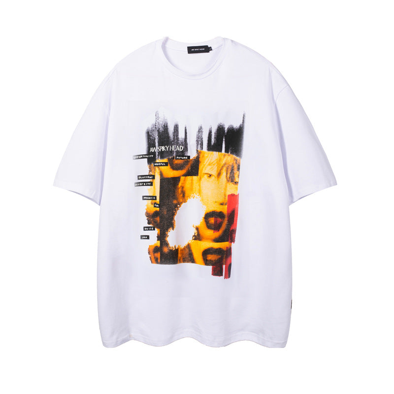 Halloy™ National Trend Hip-hop Character Print T-shirt