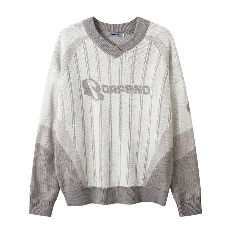 Halloy™ Patchwork Vertical Striped Loose Pullover Sweater