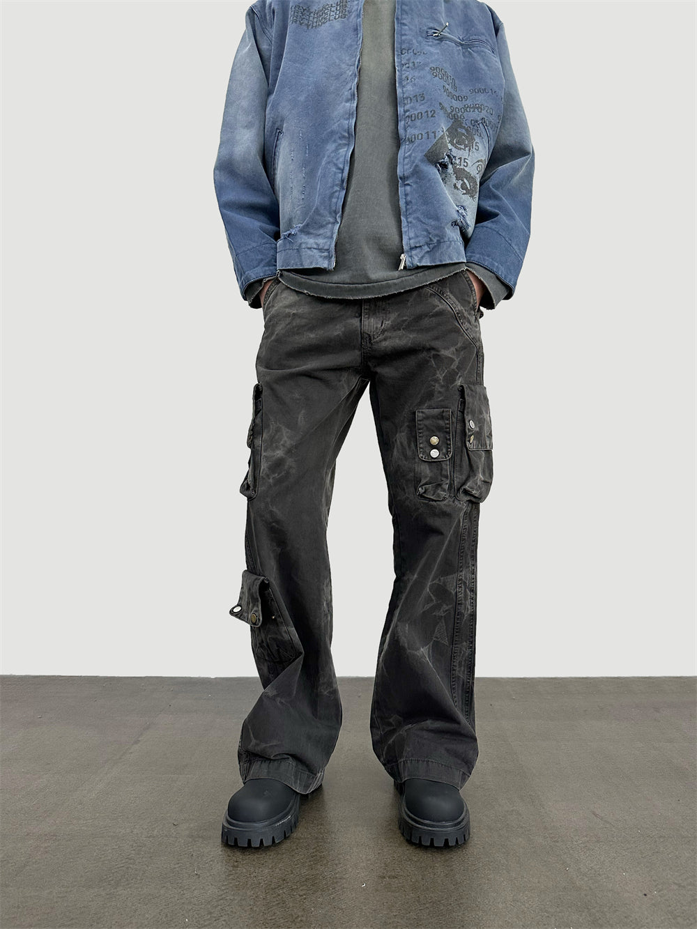 Halloy™ Heavy Washed Distressed Tie-dyed Cargo Pants
