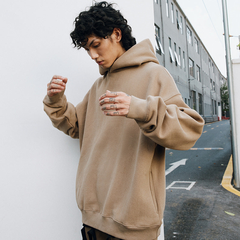 Halloy™ Pure Color Plus Velvet Padded Shoulder Off Hoodie