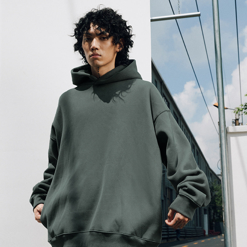 Halloy™ Pure Color Plus Velvet Padded Shoulder Off Hoodie