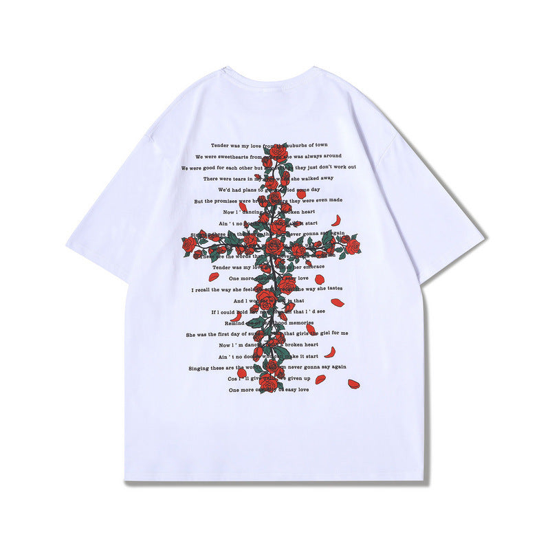 Halloy™ Cross Rose T-Shirt Washed Old Half