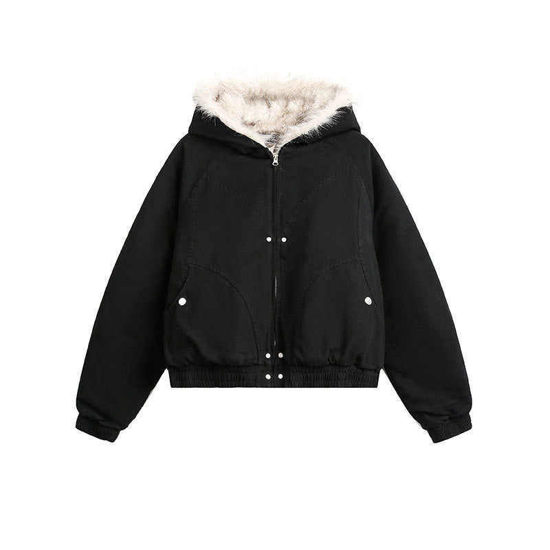 Halloy™ American Street Short Fur Collar Cotton Coat