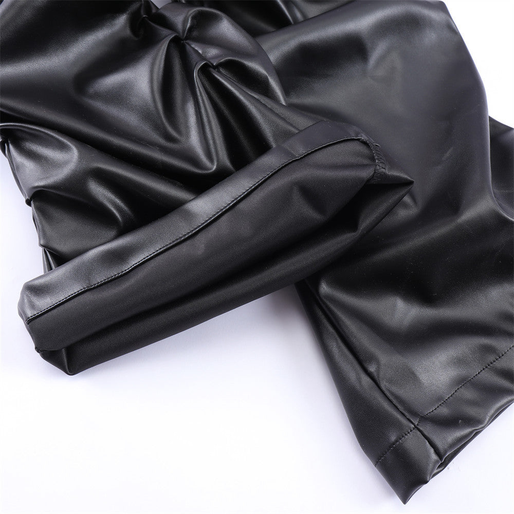 Halloy™ Shiny Wrinkled Leather Pants