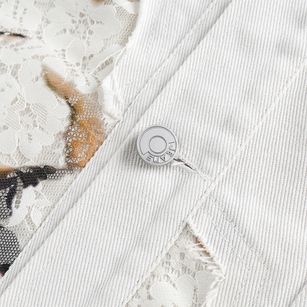 Halloy™ Embroidered Lace Patchwork Denim Jacket