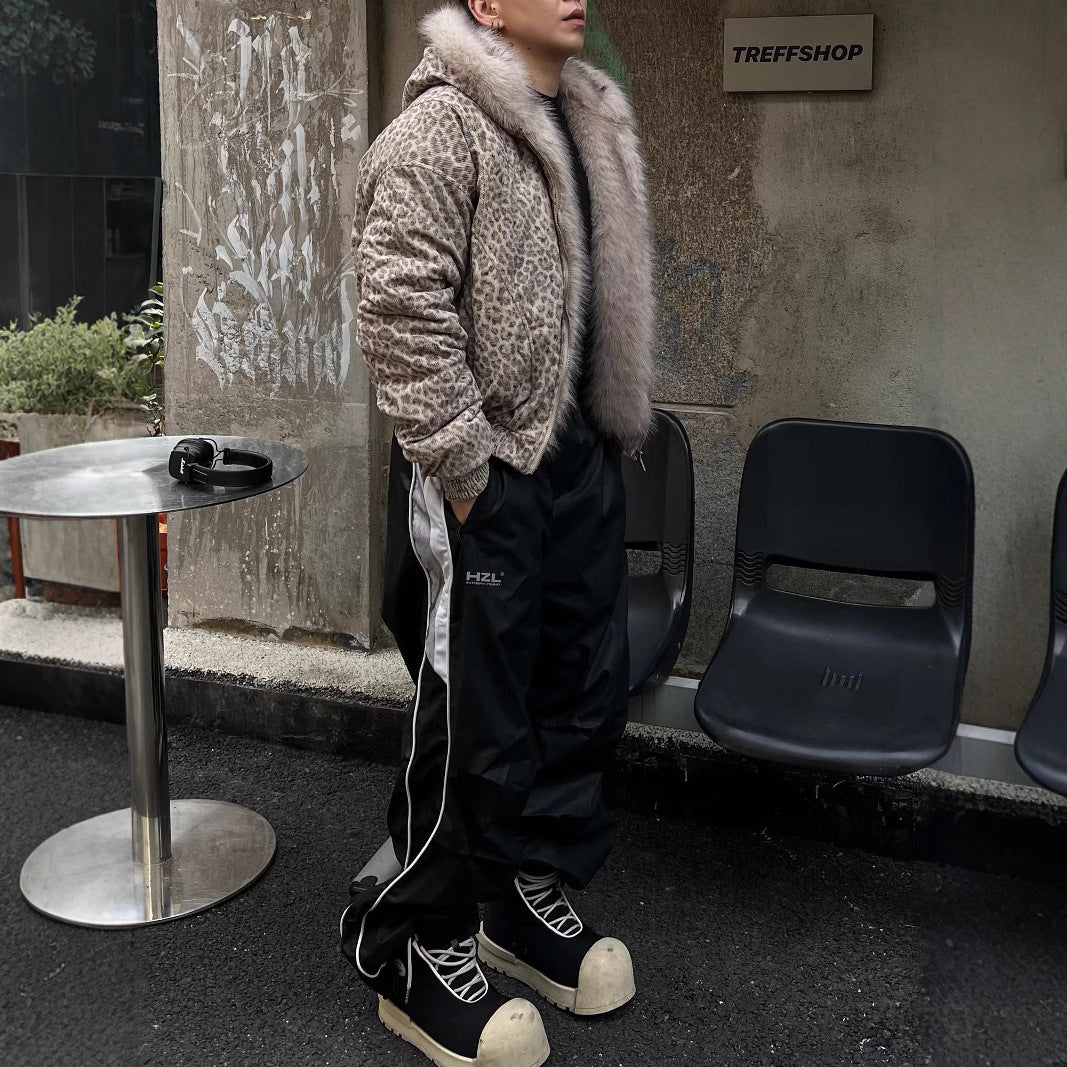 Halloy™ Mountain Carving Leopard Print Hooded Cotton Coat Jacket