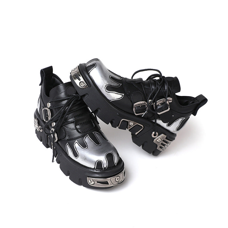 Halloy™ Microfiber Black Punk Platform Shoes