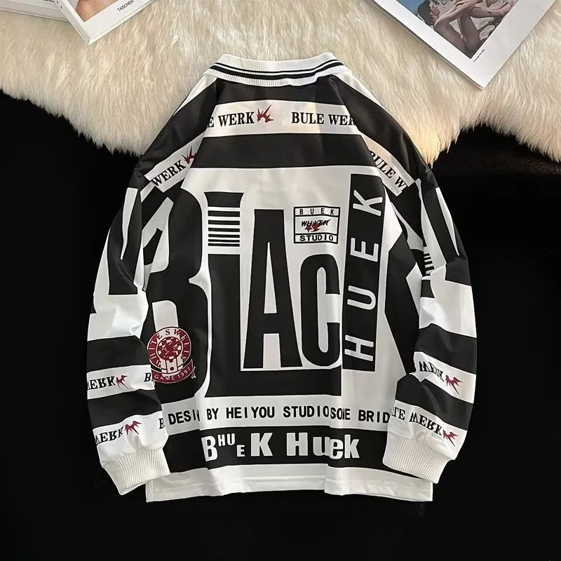 Halloy™ Harajuku Lapel Pullover Long Sleeve Jersey