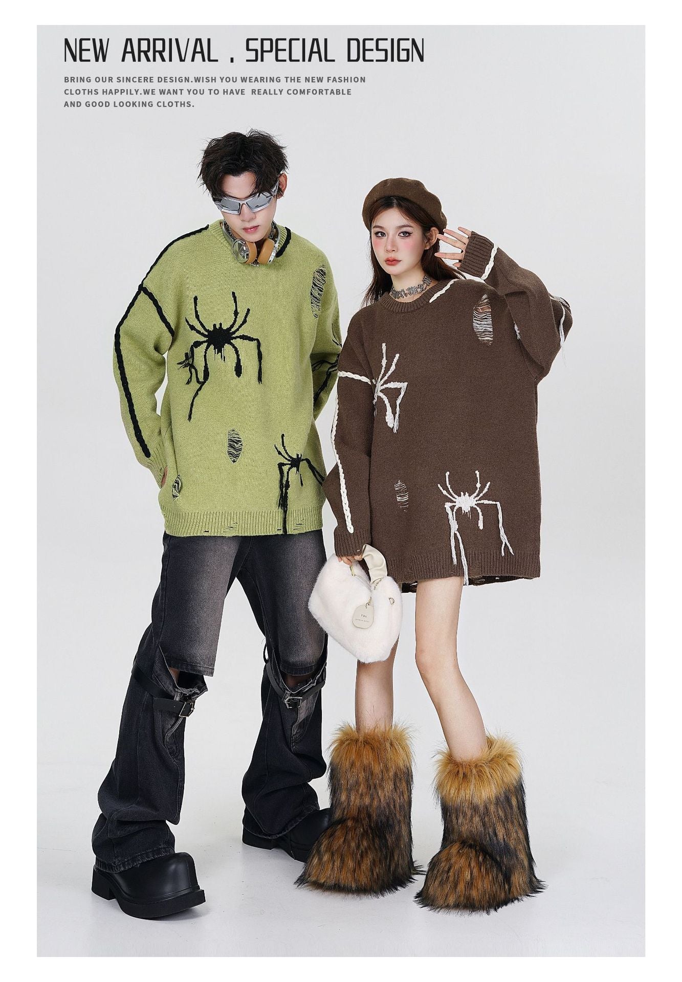 Halloy™ Spider Jacquard Burr Contrast Sweater