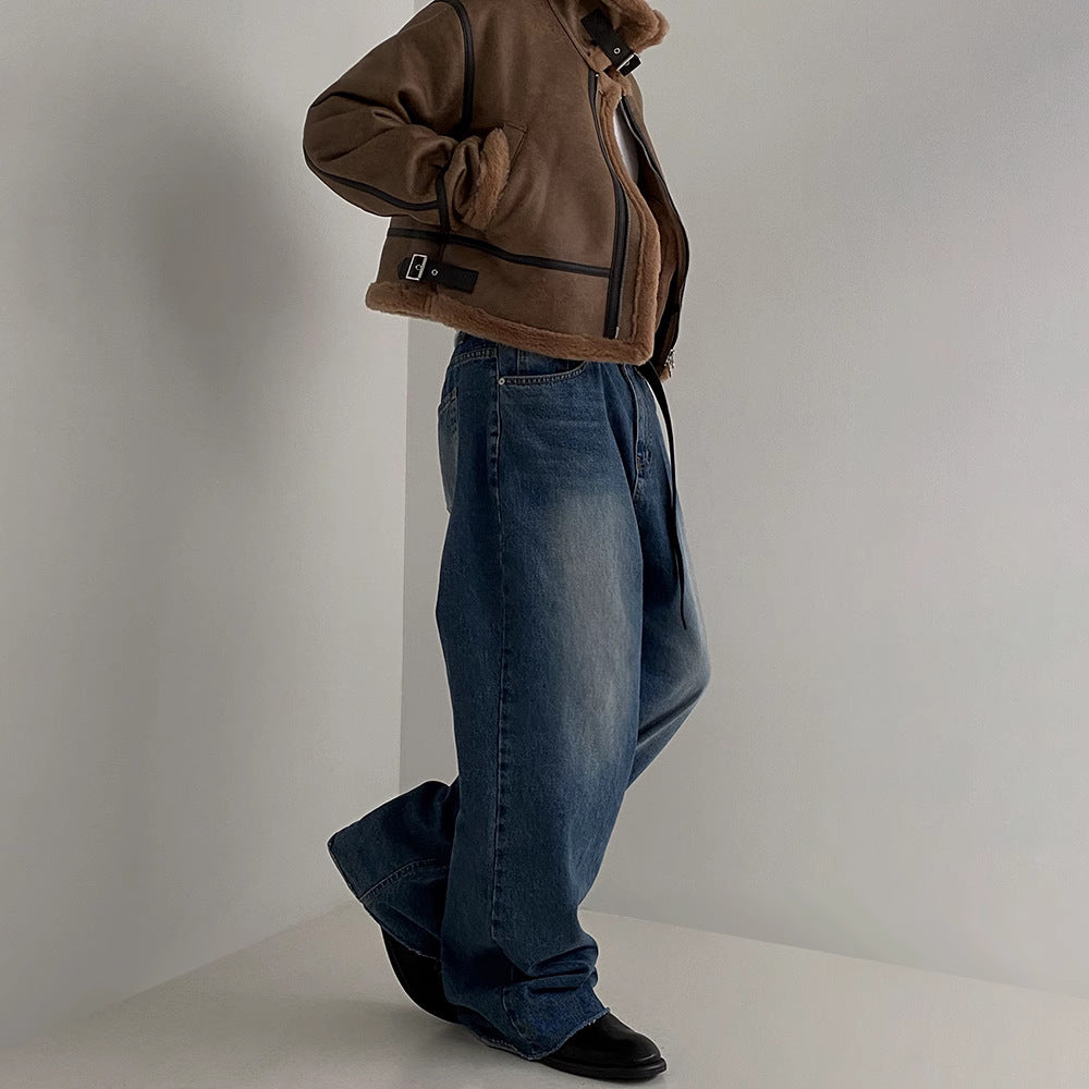 Halloy™ Fur Integrated Cotton Lambswool Leather Jacket