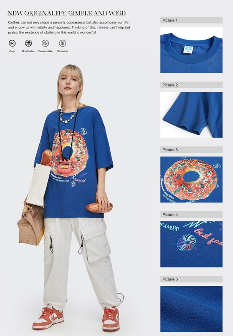 Halloy™ Personality Creative Abstract Donut Print T-Shirt