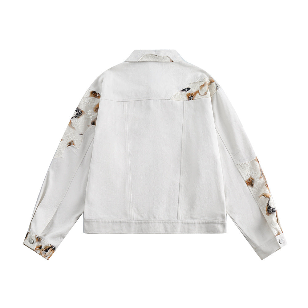 Halloy™ Embroidered Lace Patchwork Denim Jacket