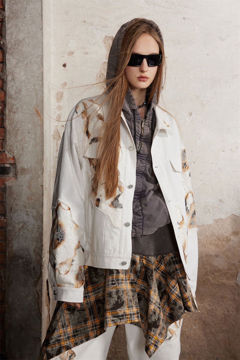 Halloy™ Embroidered Lace Patchwork Denim Jacket