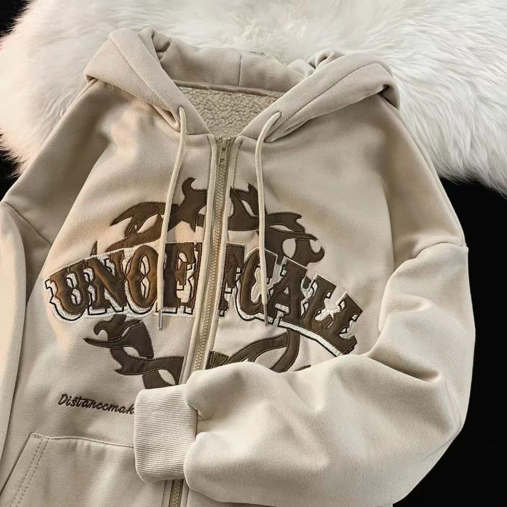 Halloy™ Letter Printing Zipper Fleece Hoodie