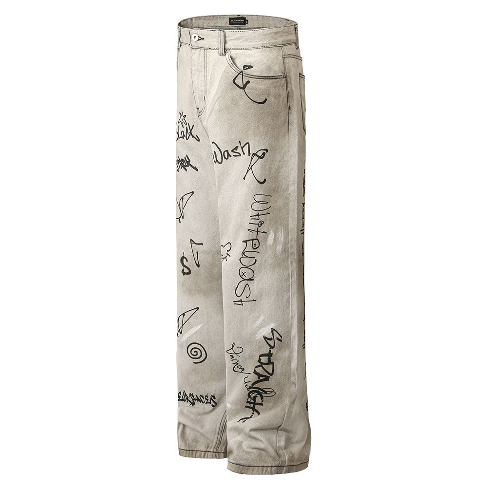 Halloy™ Hand-painted Graffiti Printing Jeans