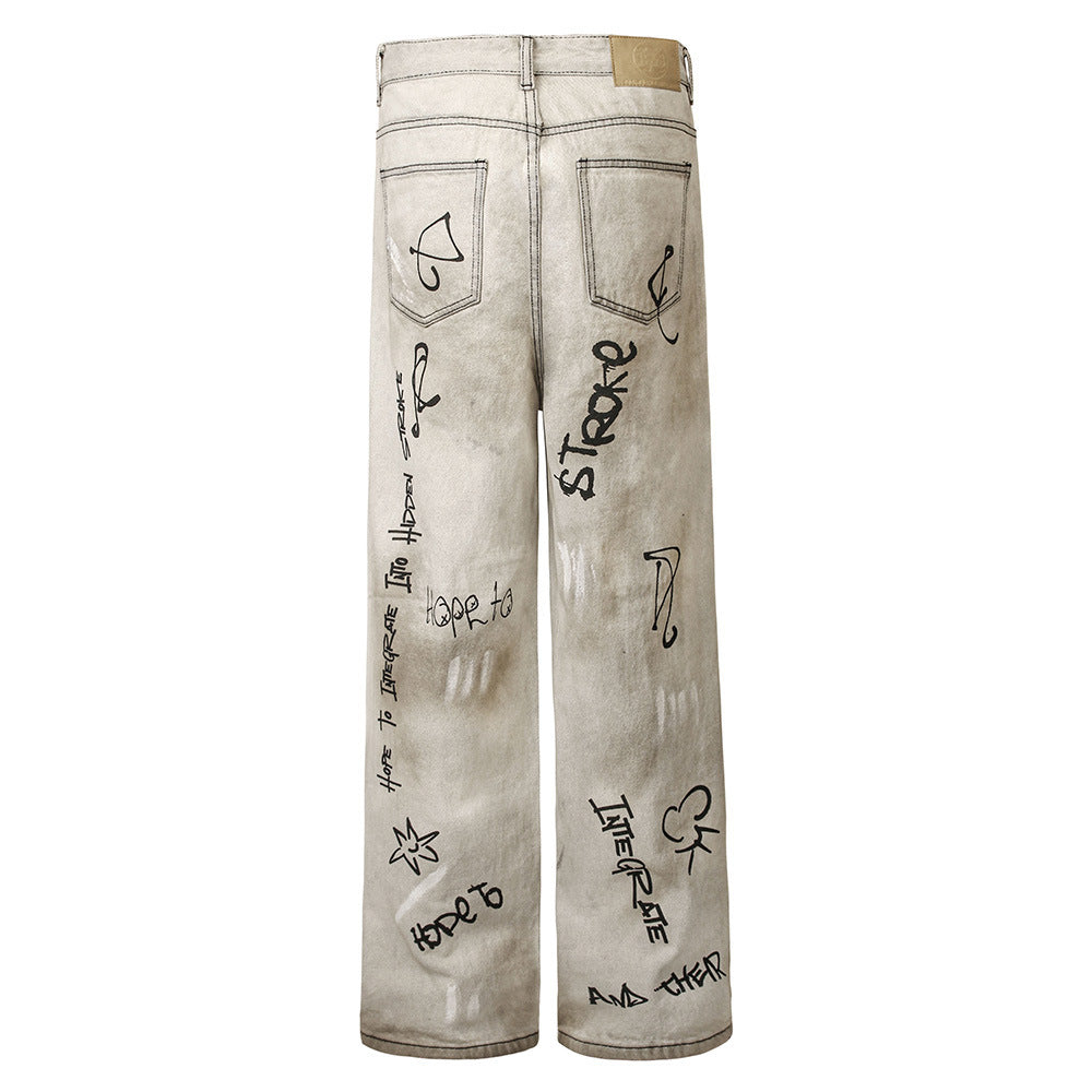 Halloy™ Hand-painted Graffiti Printing Jeans