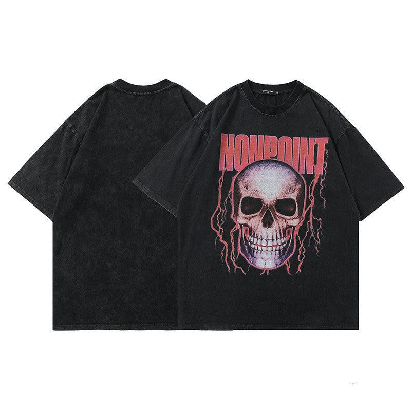 Halloy™ Skull Printing Washing Water T-shirt