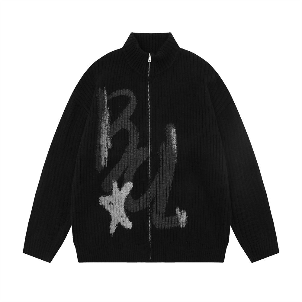 Halloy™ Alphabet Graffiti Zip Sweater Cardigan