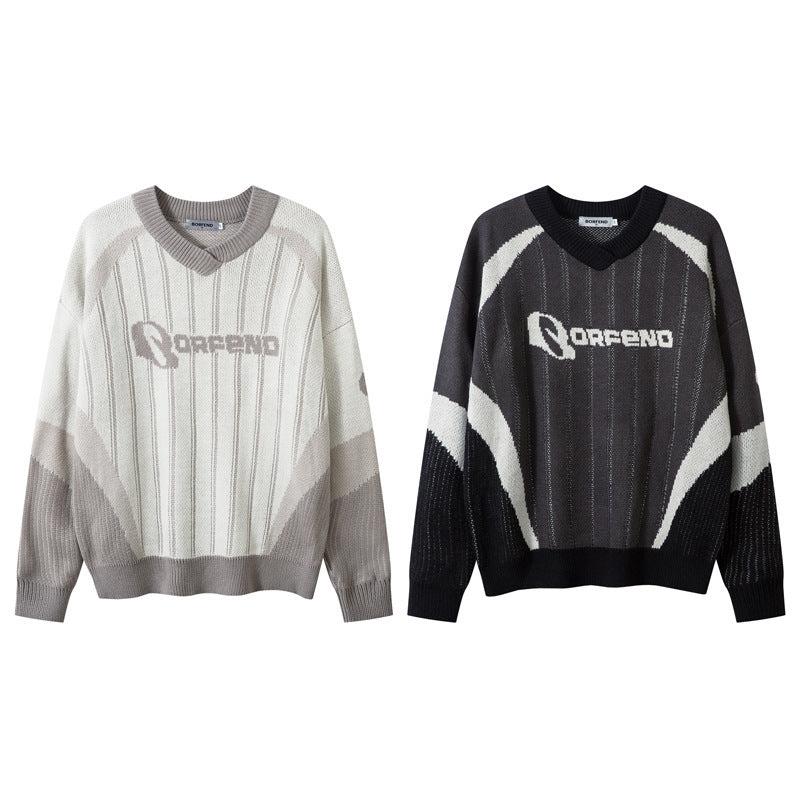 Halloy™ Patchwork Vertical Striped Loose Pullover Sweater