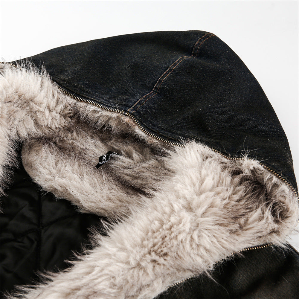 Halloy™ Distressed Dirty Denim Hooded Cotton Jacket