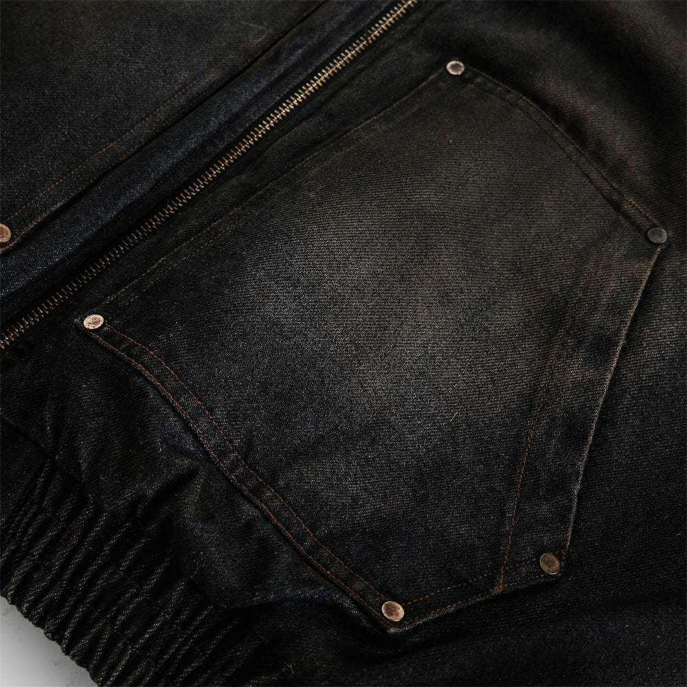 Halloy™ Distressed Dirty Denim Hooded Cotton Jacket