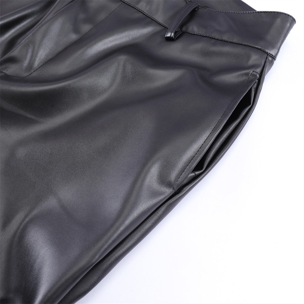 Halloy™ Shiny Wrinkled Leather Pants