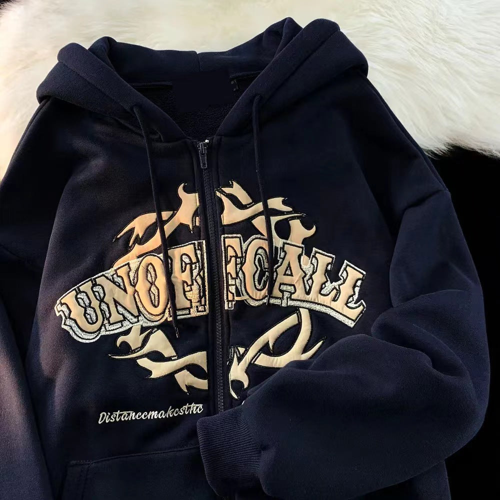 Halloy™ Letter Printing Zipper Fleece Hoodie