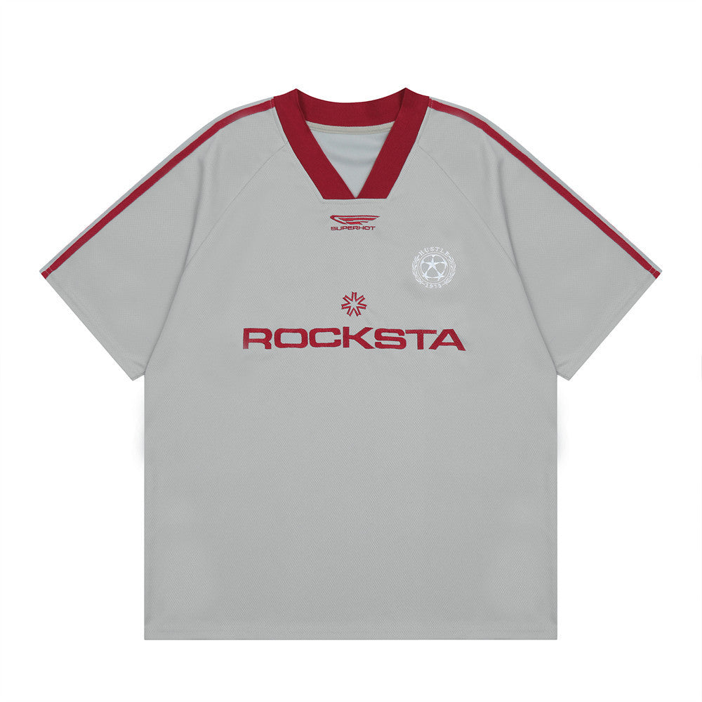 Halloy™ Color-block V Neck Sports Style T-shirt