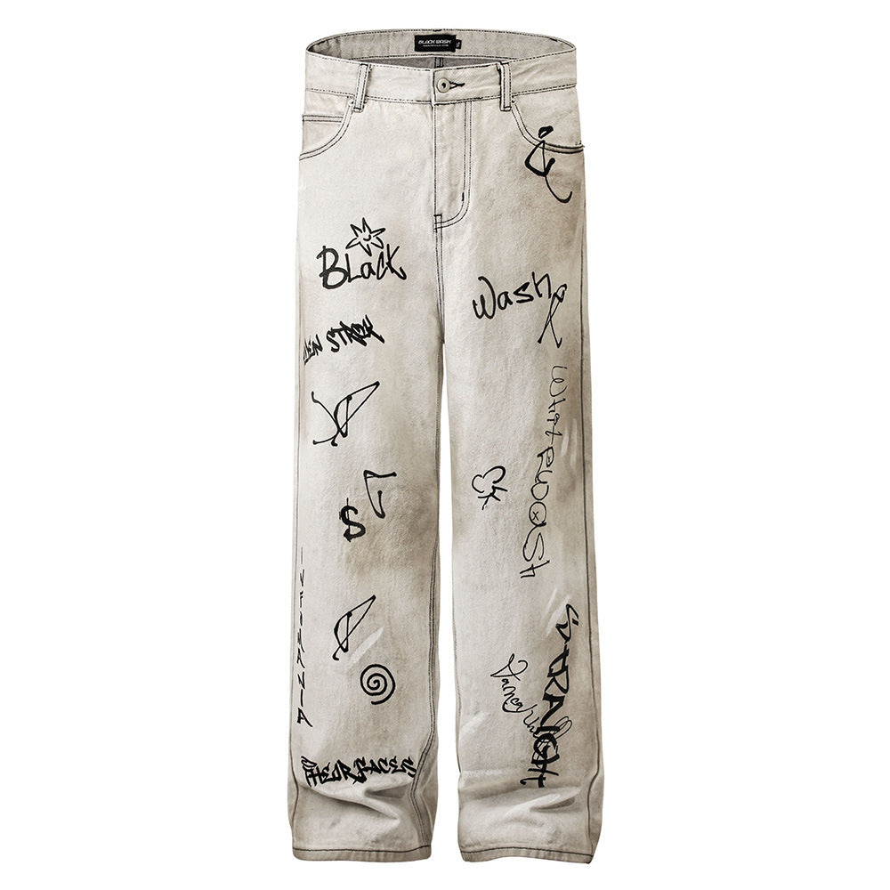 Halloy™ Hand-painted Graffiti Printing Jeans