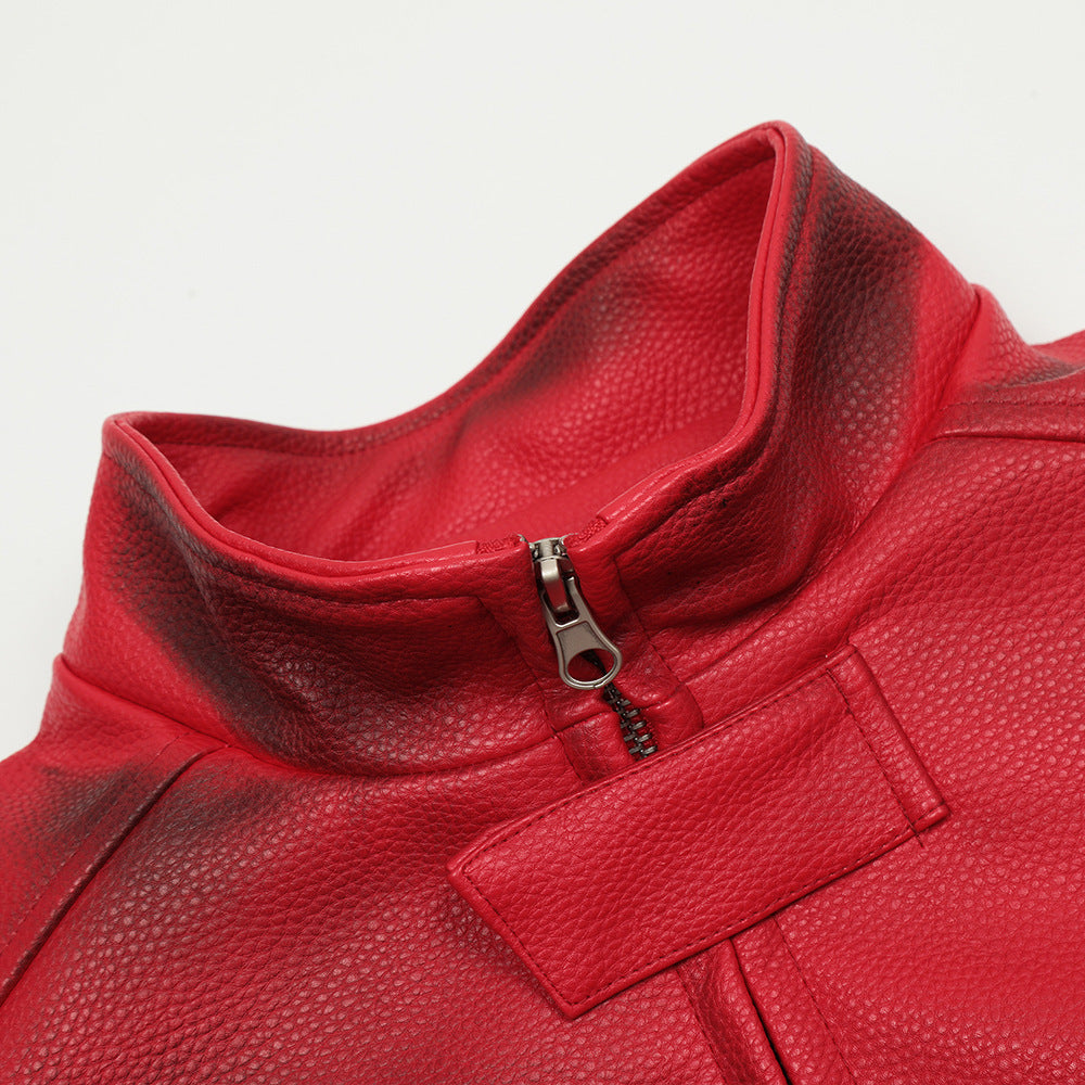 Halloy™ PU Leather Jacket Sense Spray Dirty