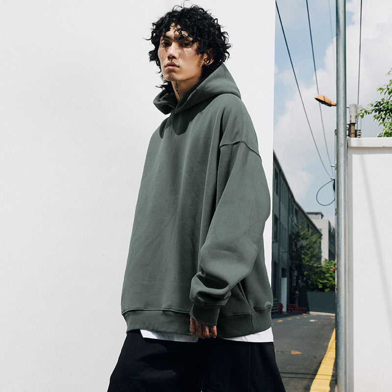 Halloy™ Pure Color Plus Velvet Padded Shoulder Off Hoodie