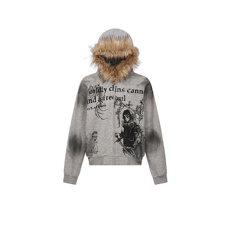 Halloy™ Printed High Street Fur Hoodie Coat