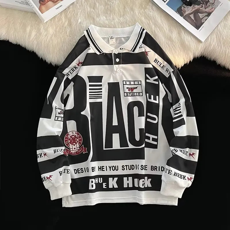 Halloy™ Harajuku Lapel Pullover Long Sleeve Jersey