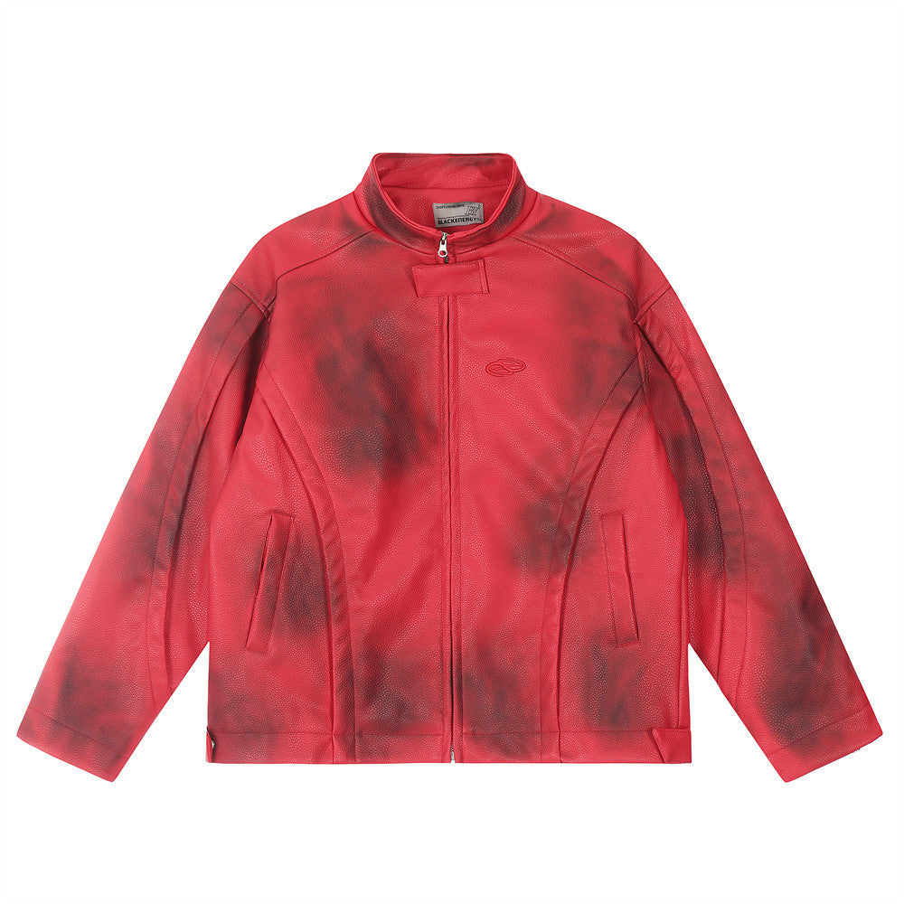 Halloy™ PU Leather Jacket Sense Spray Dirty