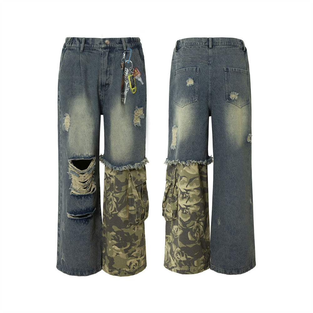 Halloy™ Heavy Industry Washing Hole Denim Trousers