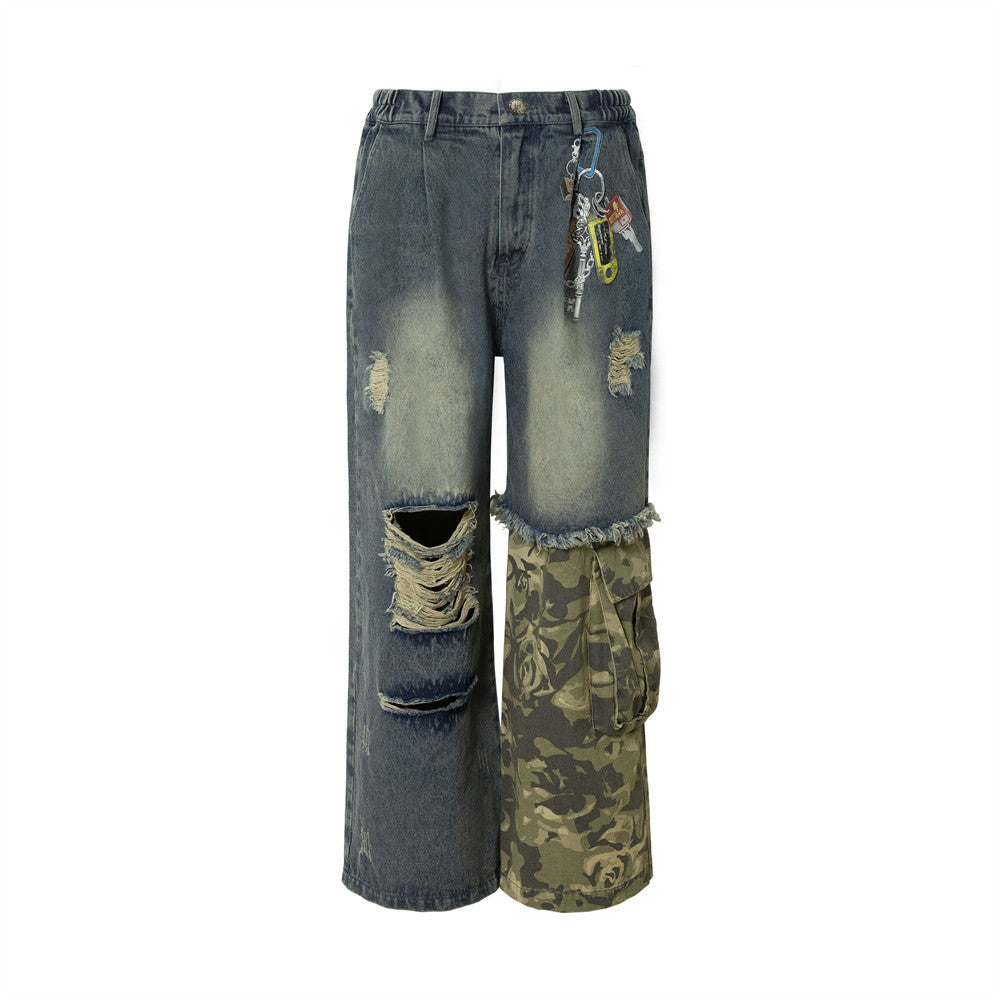 Halloy™ Heavy Industry Washing Hole Denim Trousers