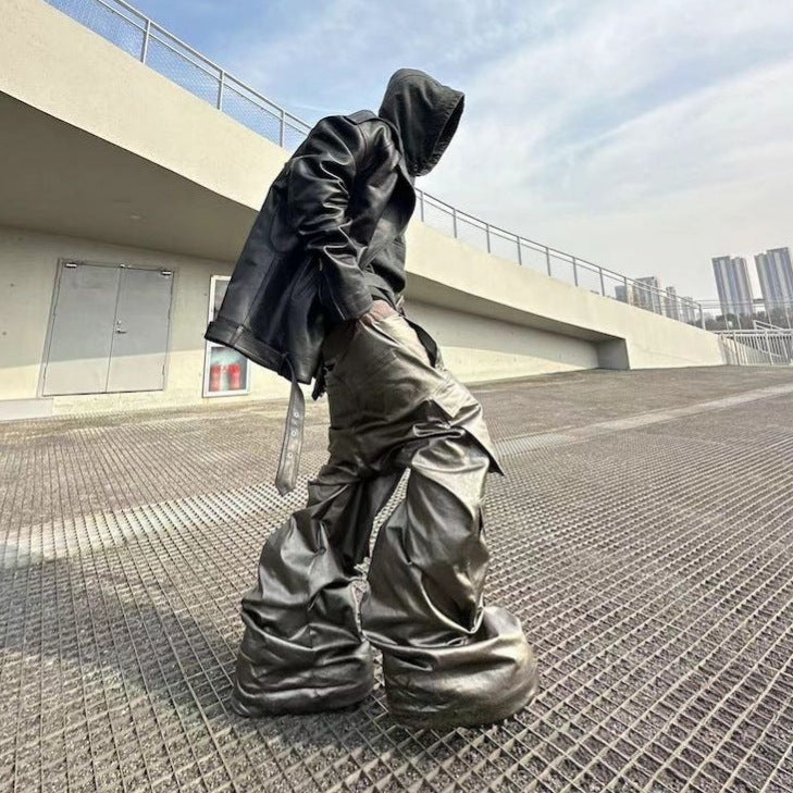 Halloy™ Multi-Pocket Metallic Leather Cyberpunk Pants