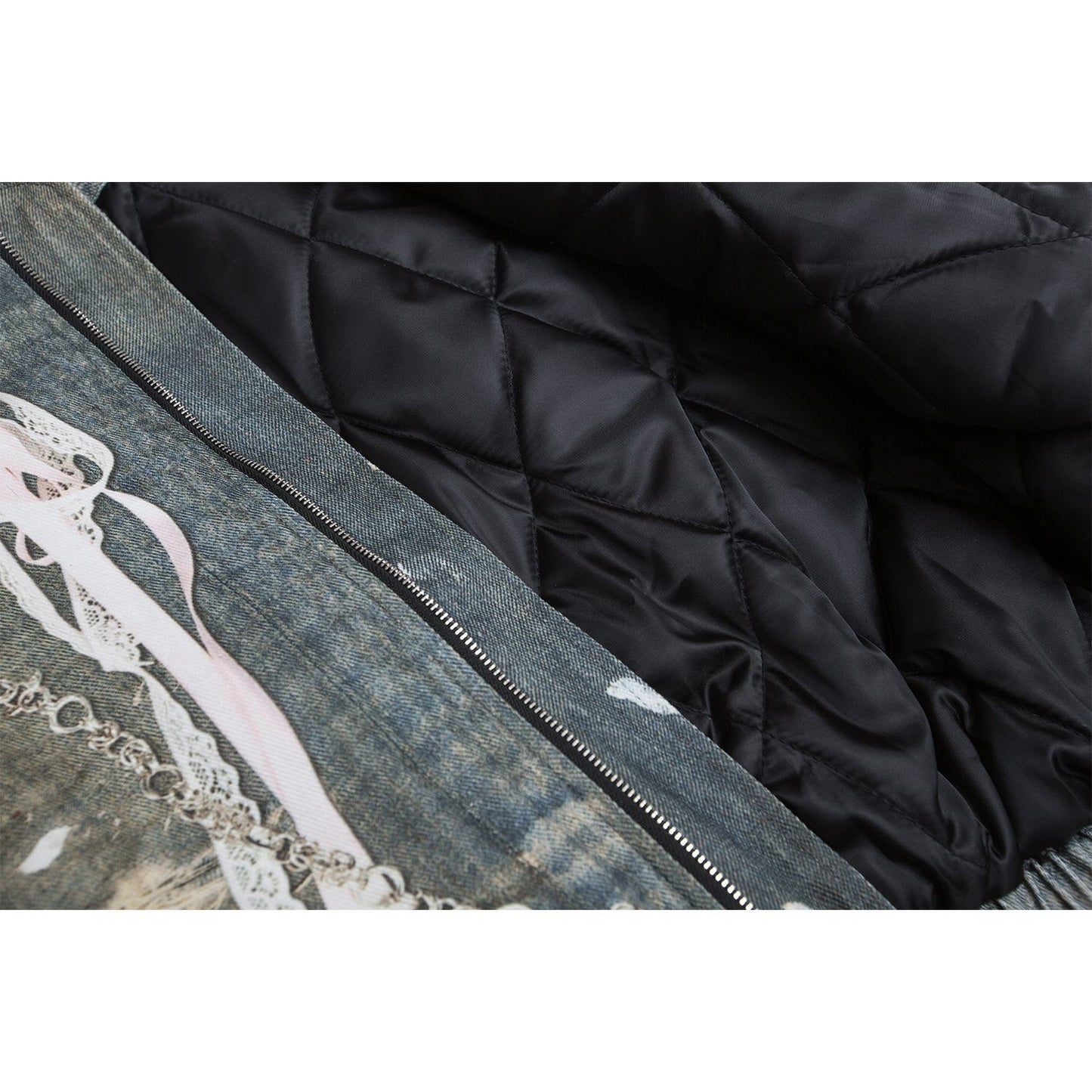 Halloy™ Chain Printed Zip Up Quilted Bomber Jacket