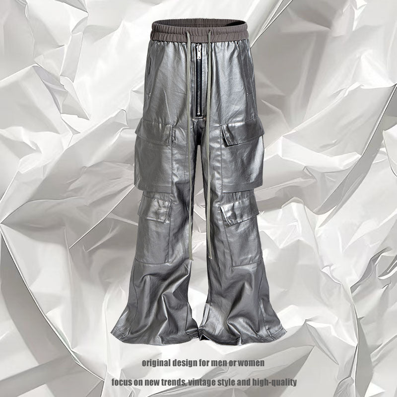 Halloy™ Multi-Pocket Metallic Leather Cyberpunk Pants