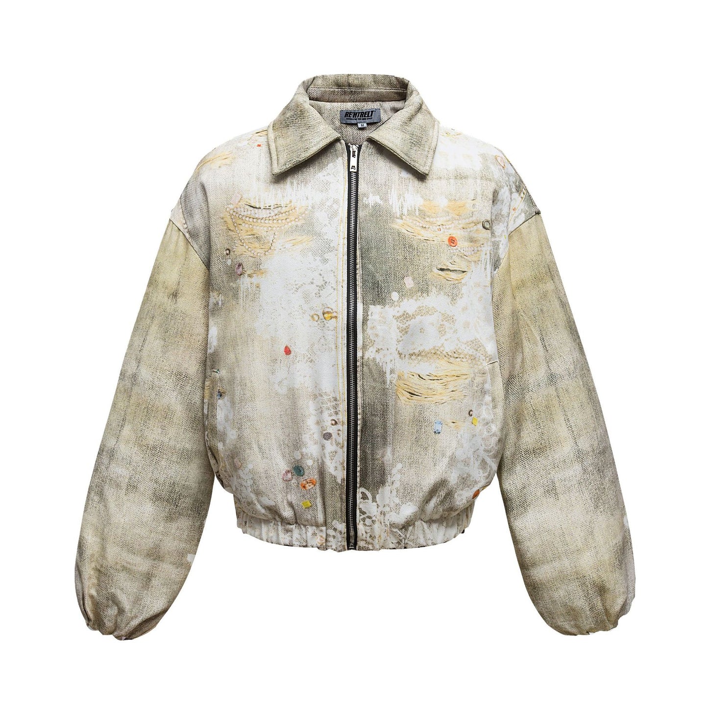 Halloy™ Distressed Graffiti Gradient Quilted Bomber Jacket