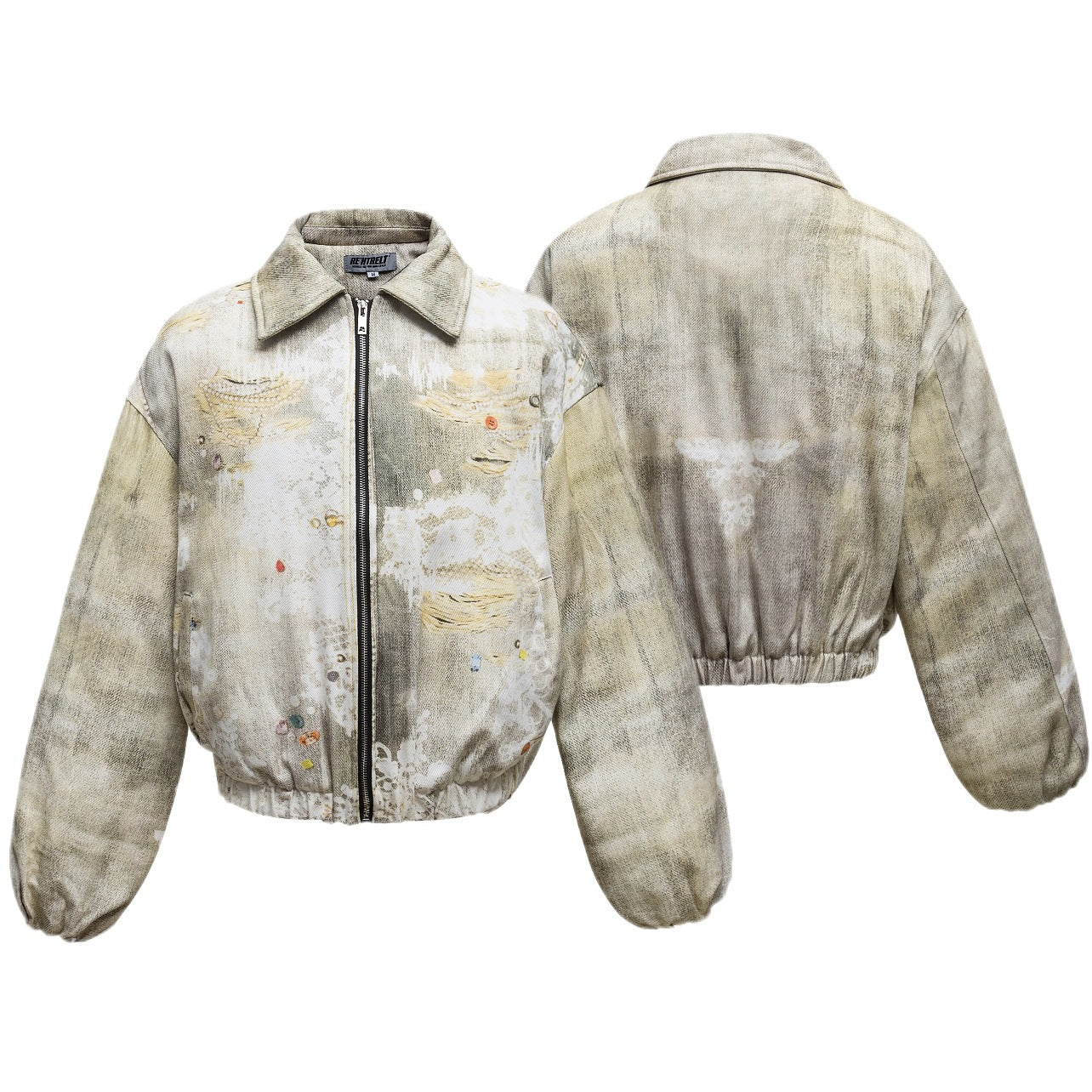 Halloy™ Distressed Graffiti Gradient Quilted Bomber Jacket