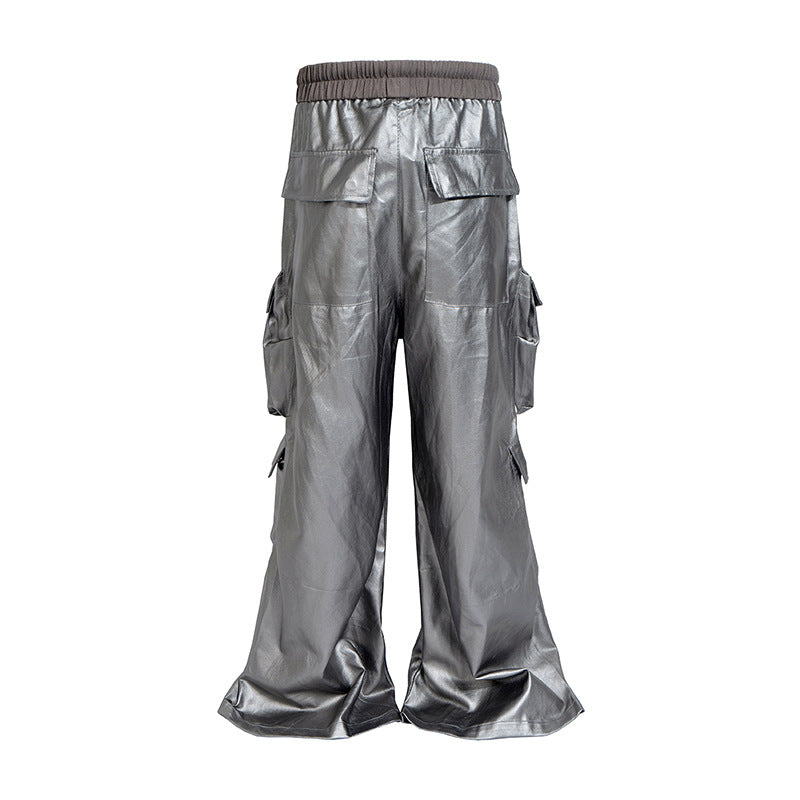 Halloy™ Multi-Pocket Metallic Leather Cyberpunk Pants