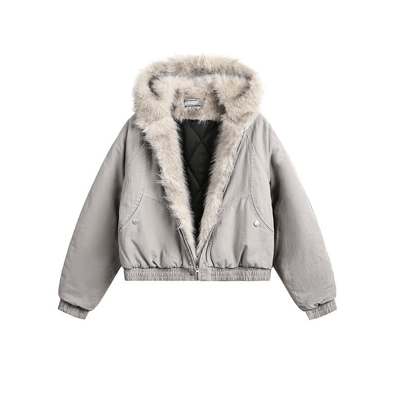 Halloy™ American Street Short Fur Collar Cotton Coat